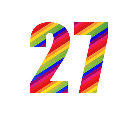 27 Number Rainbow Style Numeral Digit. Colorful Twenty Seven Number Vector Illustration Design Isolated on White Background.のイラスト素材