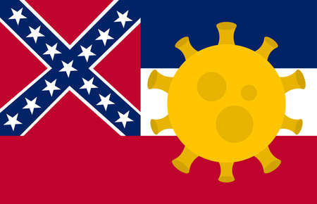 Flag of Mississippi State With Outbreak Viruses Background of USA State flag. Novel Coronavirus Disease COVID-19. Coronavirus Infection And The Epidemic In America. USA Lockdown.のイラスト素材