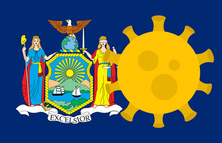 Flag of New York State With Outbreak Viruses Background of USA State flag. Novel Coronavirus Disease COVID-19. Coronavirus Infection And The Epidemic In America. USA Lockdown.のイラスト素材