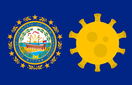 Flag of New Hampshire State With Outbreak Viruses Background of USA State flag. Novel Coronavirus Disease COVID-19. Coronavirus Infection And The Epidemic In America. USA Lockdown.のイラスト素材