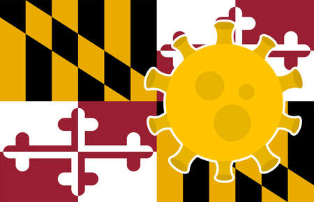 Flag of Maryland State With Outbreak Viruses Background of USA State flag. Novel Coronavirus Disease COVID-19. Coronavirus Infection And The Epidemic In America. USA Lockdown.のイラスト素材