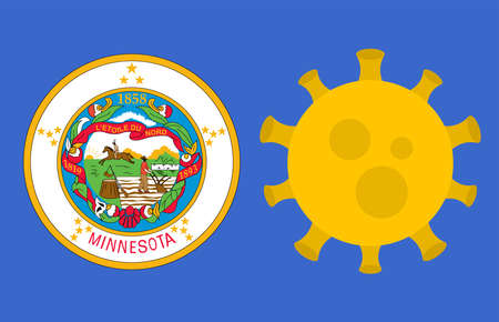 Flag of Minnesota State With Outbreak Viruses Background of USA State flag. Novel Coronavirus Disease COVID-19. Coronavirus Infection And The Epidemic In America. USA Lockdown.のイラスト素材