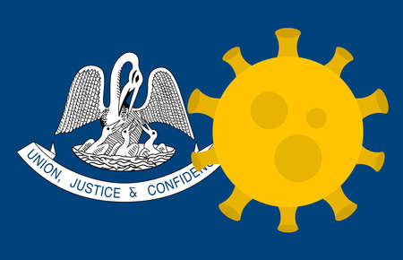 Flag of Louisiana State With Outbreak Viruses Background of USA State flag. Novel Coronavirus Disease COVID-19. Coronavirus Infection And The Epidemic In America. USA Lockdown.のイラスト素材