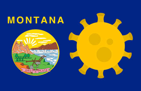 Flag of Montana State With Outbreak Viruses Background of USA State flag. Novel Coronavirus Disease COVID-19. Coronavirus Infection And The Epidemic In America. USA Lockdown.のイラスト素材