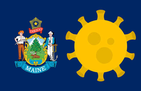 Flag of Maine State With Outbreak Viruses Background of USA State flag. Novel Coronavirus Disease COVID-19. Coronavirus Infection And The Epidemic In America. USA Lockdown.のイラスト素材