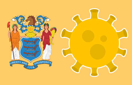Flag of New Jersey State With Outbreak Viruses Background of USA State flag. Novel Coronavirus Disease COVID-19. Coronavirus Infection And The Epidemic In America. USA Lockdown.のイラスト素材