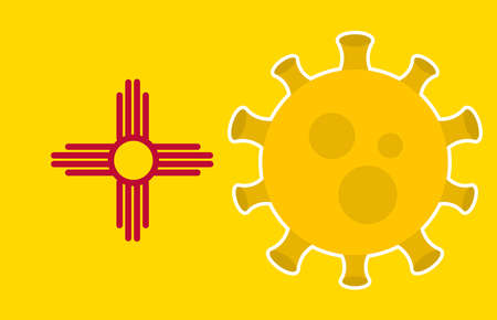 Flag of New Mexico State With Outbreak Viruses Background of USA State flag. Novel Coronavirus Disease COVID-19. Coronavirus Infection And The Epidemic In America. USA Lockdown.のイラスト素材