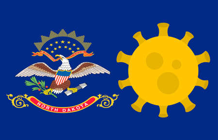 Flag of North Dakota State With Outbreak Viruses Background of USA State flag. Novel Coronavirus Disease COVID-19. Coronavirus Infection And The Epidemic In America. USA Lockdown.のイラスト素材