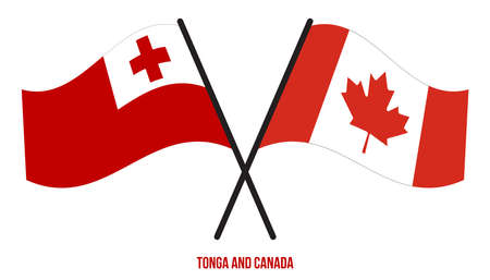 Tonga and Canada Flags Crossed And Waving Flat Style. Official Proportion. Correct Colors.のイラスト素材