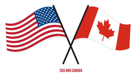 USA and Canada Flags Crossed And Waving Flat Style. Official Proportion. Correct Colors.のイラスト素材