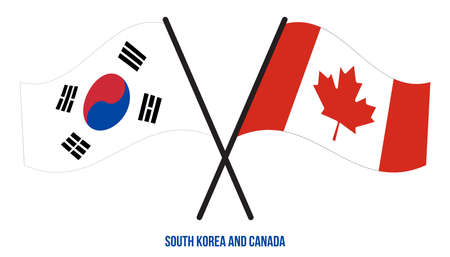 South Korea and Canada Flags Crossed And Waving Flat Style. Official Proportion. Correct Colors.のイラスト素材