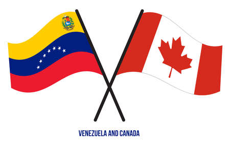 Venezuela and Canada Flags Crossed And Waving Flat Style. Official Proportion. Correct Colors.のイラスト素材