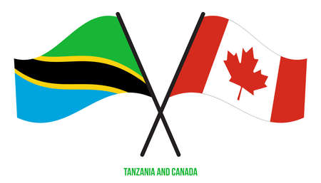 Tanzania and Canada Flags Crossed And Waving Flat Style. Official Proportion. Correct Colors.のイラスト素材