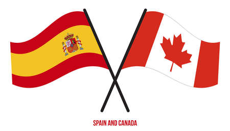 Spain and Canada Flags Crossed And Waving Flat Style. Official Proportion. Correct Colors.のイラスト素材