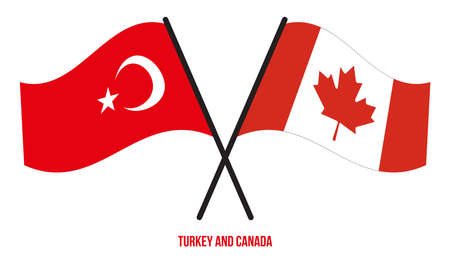 Turkey and Canada Flags Crossed And Waving Flat Style. Official Proportion. Correct Colors.のイラスト素材