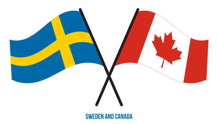 Sweden and Canada Flags Crossed And Waving Flat Style. Official Proportion. Correct Colors.のイラスト素材