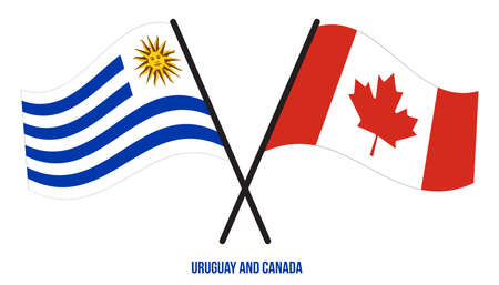 Uruguay and Canada Flags Crossed And Waving Flat Style. Official Proportion. Correct Colors.のイラスト素材