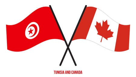 Tunisia and Canada Flags Crossed And Waving Flat Style. Official Proportion. Correct Colors.のイラスト素材