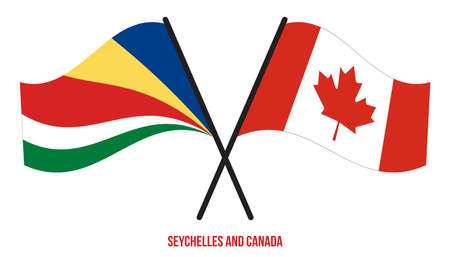 Seychelles and Canada Flags Crossed And Waving Flat Style. Official Proportion. Correct Colors.のイラスト素材