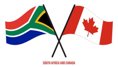 South Africa and Canada Flags Crossed And Waving Flat Style. Official Proportion. Correct Colors.のイラスト素材