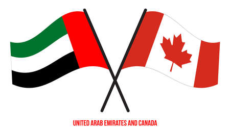 United Arab Emirates and Canada Flags Crossed And Waving Flat Style. Official Proportion.のイラスト素材