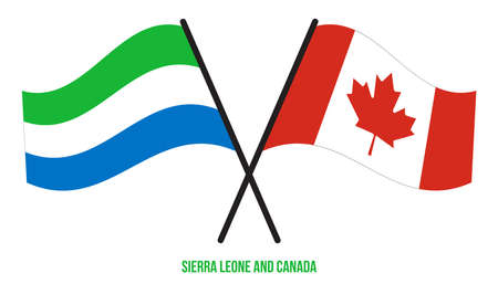 Sierra Leone and Canada Flags Crossed And Waving Flat Style. Official Proportion. Correct Colors.のイラスト素材