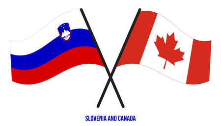 Slovenia and Canada Flags Crossed And Waving Flat Style. Official Proportion. Correct Colors.のイラスト素材