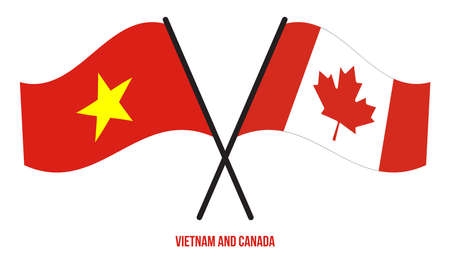 Vietnam and Canada Flags Crossed And Waving Flat Style. Official Proportion. Correct Colors.のイラスト素材