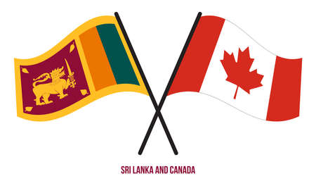 Sri Lanka and Canada Flags Crossed And Waving Flat Style. Official Proportion. Correct Colors.のイラスト素材