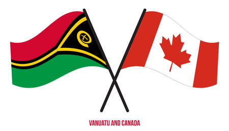 Vanuatu and Canada Flags Crossed And Waving Flat Style. Official Proportion. Correct Colors.のイラスト素材