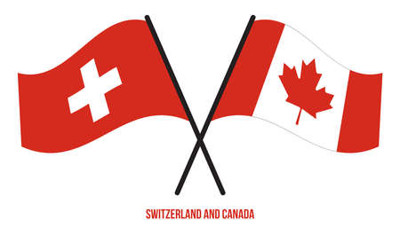 Switzerland and Canada Flags Crossed And Waving Flat Style. Official Proportion. Correct Colors.のイラスト素材