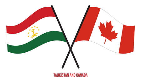 Tajikistan and Canada Flags Crossed And Waving Flat Style. Official Proportion. Correct Colors.のイラスト素材