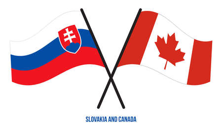 Slovakia and Canada Flags Crossed And Waving Flat Style. Official Proportion. Correct Colors.のイラスト素材