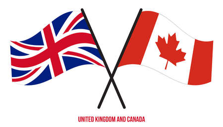 United Kingdom and Canada Flags Crossed And Waving Flat Style. Official Proportion. Correct Colors.のイラスト素材