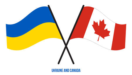 Ukraine and Canada Flags Crossed And Waving Flat Style. Official Proportion. Correct Colors.のイラスト素材