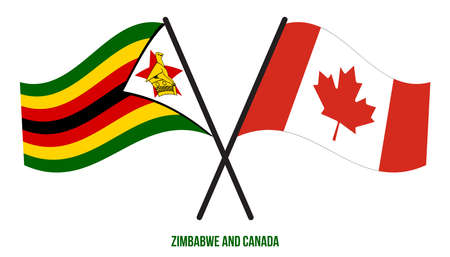 Zimbabwe and Canada Flags Crossed And Waving Flat Style. Official Proportion. Correct Colors.のイラスト素材