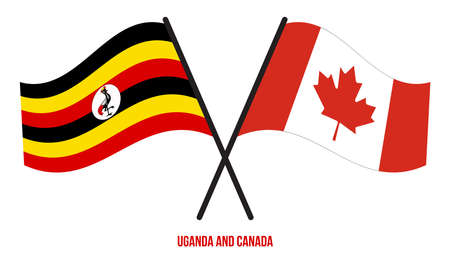 Uganda and Canada Flags Crossed And Waving Flat Style. Official Proportion. Correct Colors.のイラスト素材