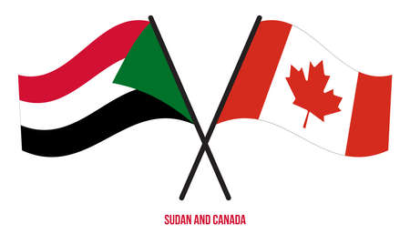 Sudan and Canada Flags Crossed And Waving Flat Style. Official Proportion. Correct Colors.のイラスト素材
