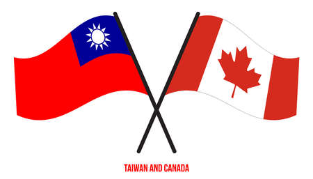 Taiwan and Canada Flags Crossed And Waving Flat Style. Official Proportion. Correct Colors.のイラスト素材