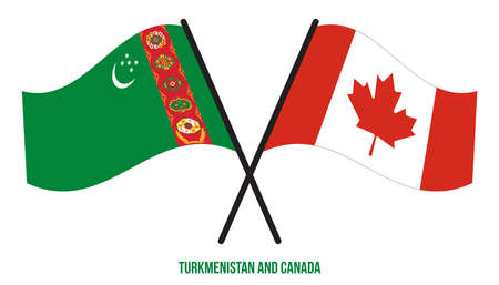 Turkmenistan and Canada Flags Crossed And Waving Flat Style. Official Proportion. Correct Colors.のイラスト素材