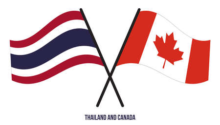 Thailand and Canada Flags Crossed And Waving Flat Style. Official Proportion. Correct Colors.のイラスト素材