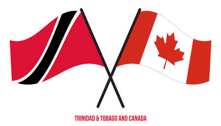 Trinidad and Tobago and Canada Flags Crossed And Waving Flat Style. Official Proportion.のイラスト素材