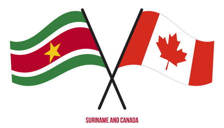 Suriname and Canada Flags Crossed And Waving Flat Style. Official Proportion. Correct Colors.のイラスト素材