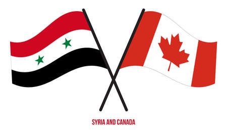 Syria and Canada Flags Crossed And Waving Flat Style. Official Proportion. Correct Colors.のイラスト素材