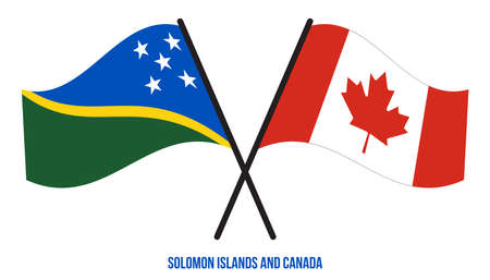 Solomon Islands and Canada Flags Crossed And Waving Flat Style. Official Proportion. Correct Colors.のイラスト素材
