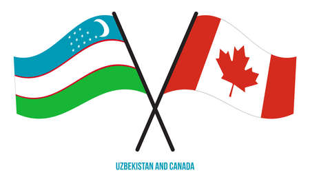 Uzbekistan and Canada Flags Crossed And Waving Flat Style. Official Proportion. Correct Colors.のイラスト素材