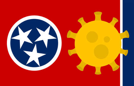 Flag of Tennessee State With Outbreak Viruses Background of USA State flag. Novel Coronavirus Disease COVID-19. Coronavirus Infection And The Epidemic In America. USA Lockdown.のイラスト素材