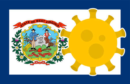 Flag of West Virginia State With Outbreak Viruses Background of USA State flag. Novel Coronavirus Disease COVID-19. Coronavirus Infection And The Epidemic In America. USA Lockdown.のイラスト素材