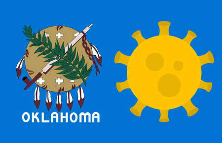 Flag of Oklahoma State With Outbreak Viruses Background of USA State flag. Novel Coronavirus Disease COVID-19. Coronavirus Infection And The Epidemic In America. USA Lockdown.のイラスト素材