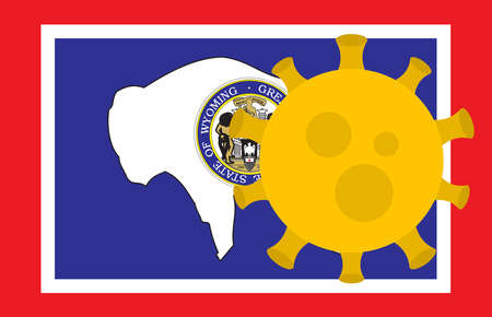 Flag of Wyoming State With Outbreak Viruses Background of USA State flag. Novel Coronavirus Disease COVID-19. Coronavirus Infection And The Epidemic In America. USA Lockdown.のイラスト素材